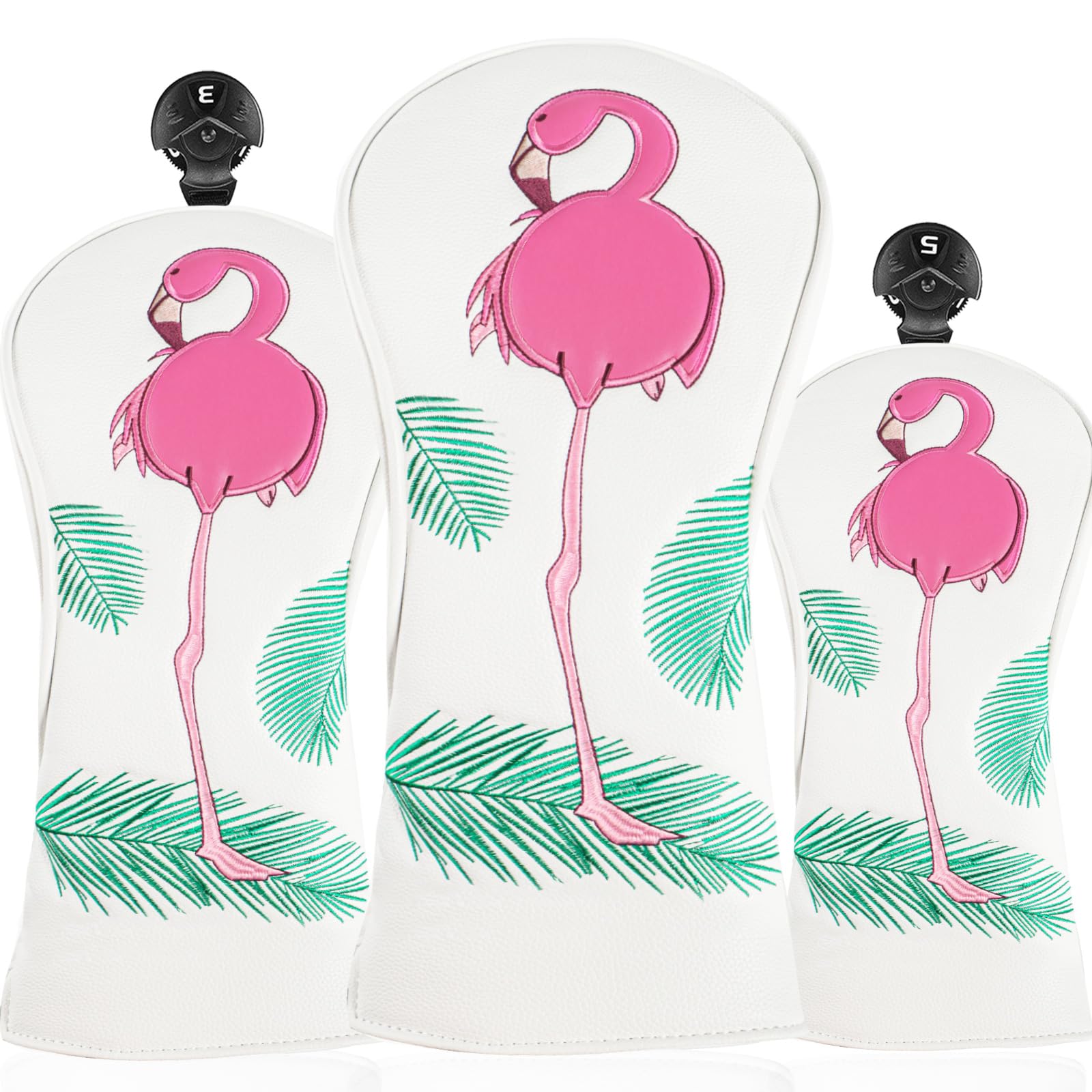 Golf Club Wood Head Covers Magnetic for Long Cover Driver Hybrid Fairway Value 3 Pack Set,Golf Headcovers Stylish Pattern with Interchangeable (White)