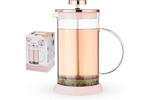 Pinky Up Riley Mini Glass Tea Press Pot, Coffee Maker, French Press for Loose Leaf Tea and Coffee, Hot or Iced Beverage Brewer, 12 oz, Pink