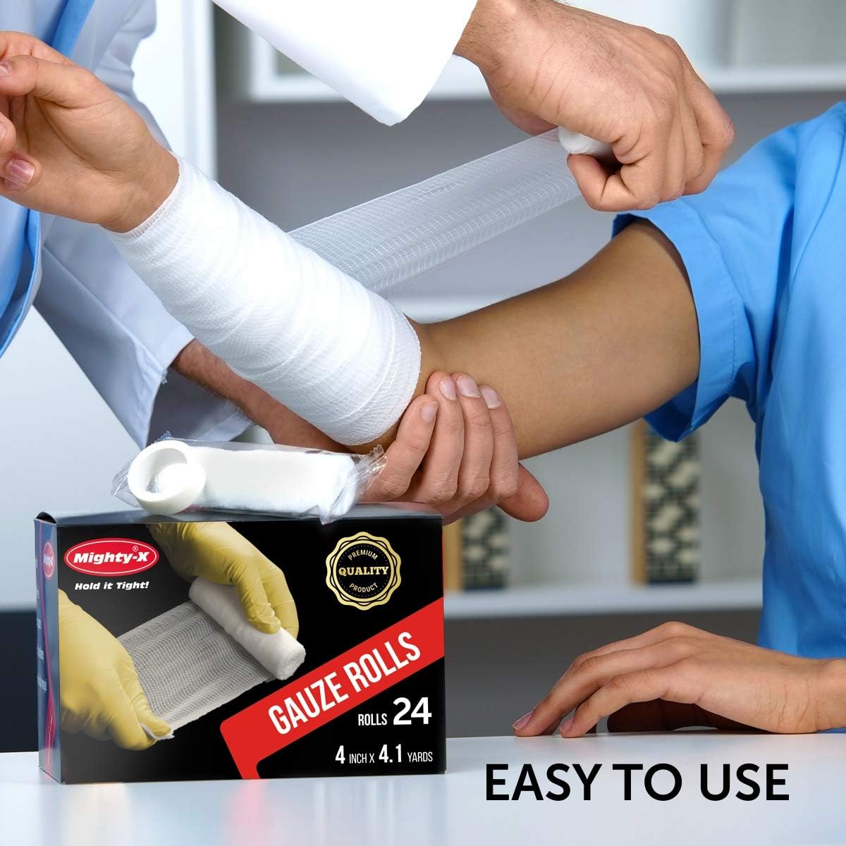 Premium Gauze Bandage Roll - 24 Pack - Gauze Roll (4 inches x 4.1 Yards) - Latex Free Rolled Gauze - Gauze Wrap + Bonus Medical Tape: Health & Personal Care