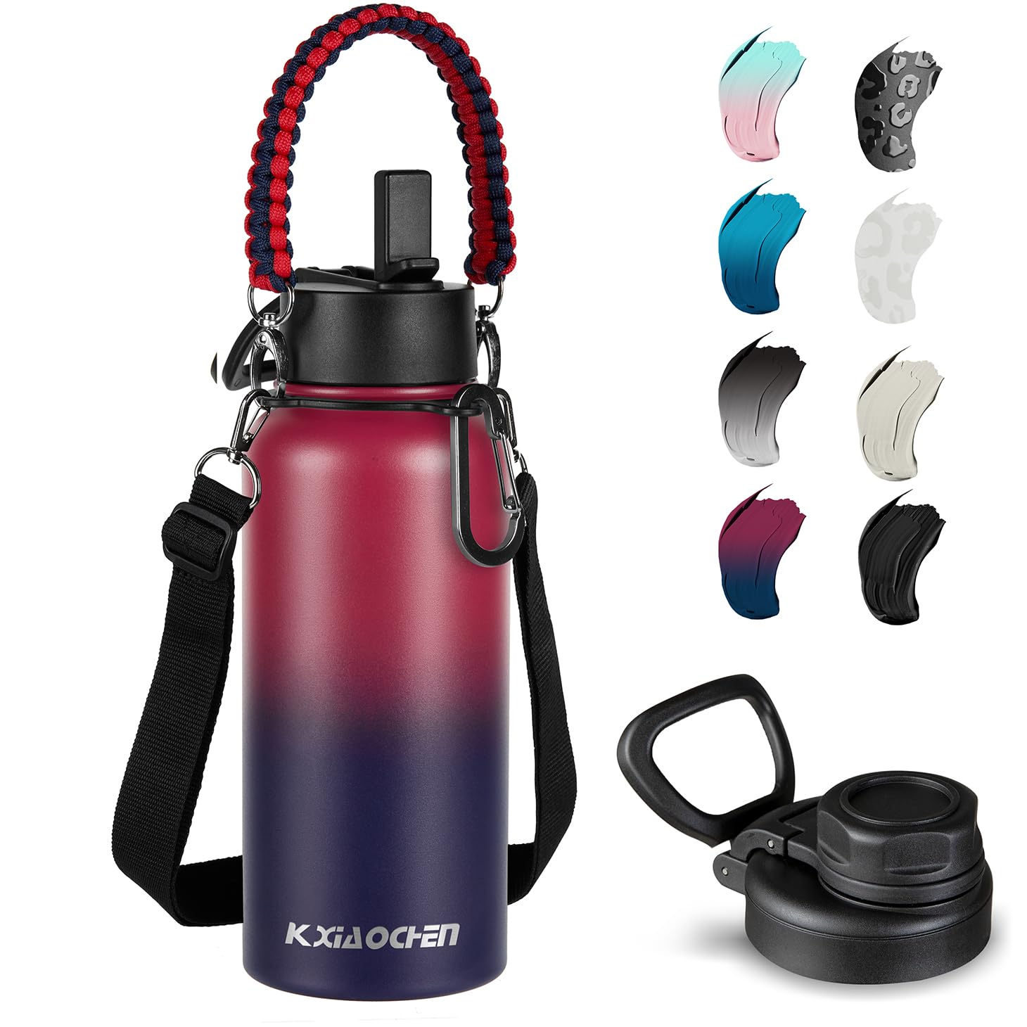 Photo 1 of KXIAOCHEN Insulated Water Bottle, Stainless Steel Water Bottle, 2 Lids (Straw and Handle Lid),Wide Mouth Metal Water Bottles Keep Hot and Cold, Double Walled, Thermo Mug, Metal Canteen