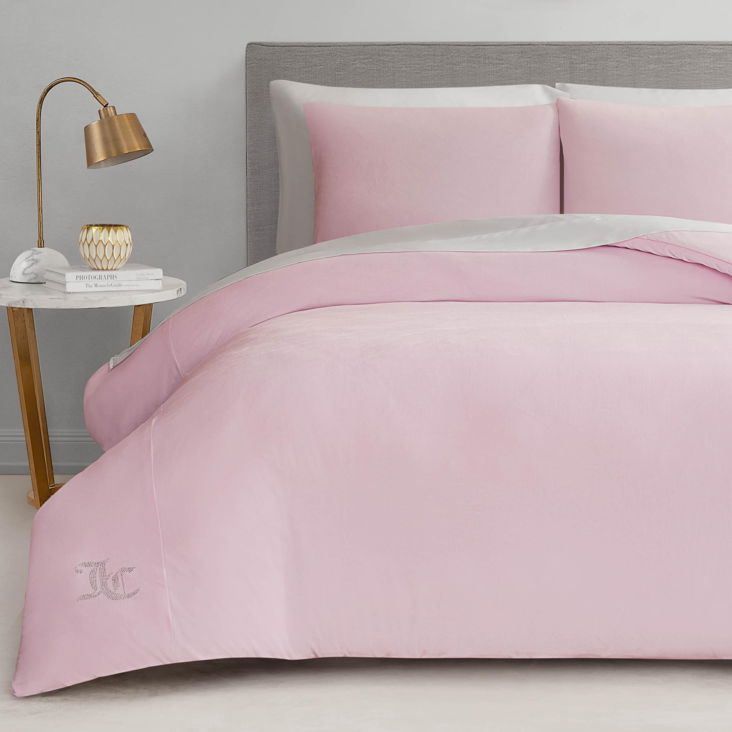 Photo 1 of Juicy Couture Marshmallow Pink Velour Full/Queen Comforter Set - 3 Piece Luxury Bedding Ensemble