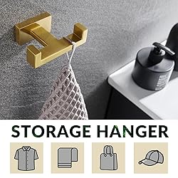 APLusee Double Robe Towel Hook Brushed Gold, 304