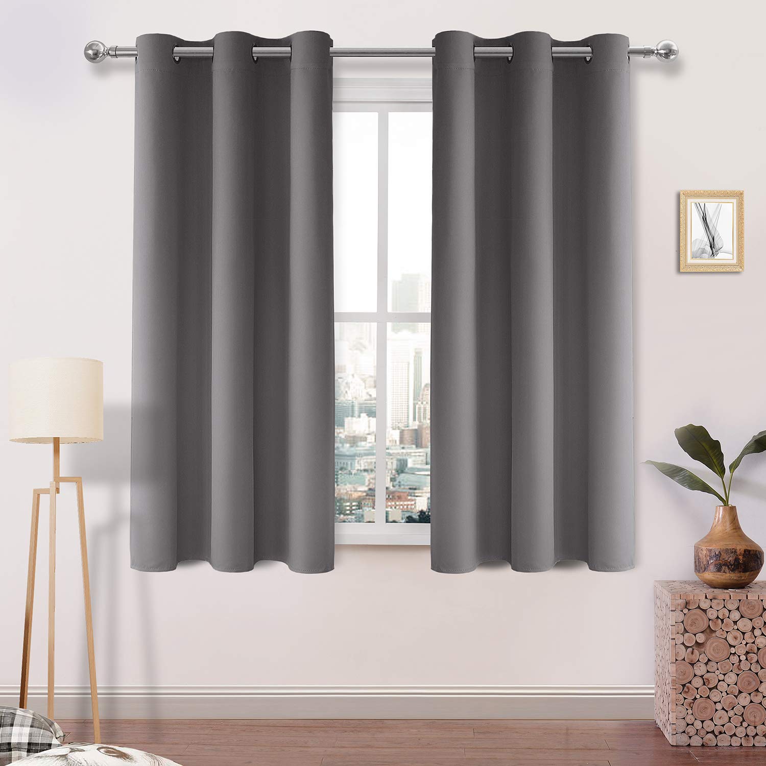 DWCN Blackout Curtains Room Darkening Thermal Insulated Grommet Window Curtain for Bedroom Living Room 42 x 45 Inch, Light Grey Thick Curtain, Set of 2