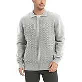 Donason Men's Cardigan Sweaters Slim Full Zip Up Sweater Stand Collar Long Sleeve Cable Knit Cardigans with Two Front Pockets