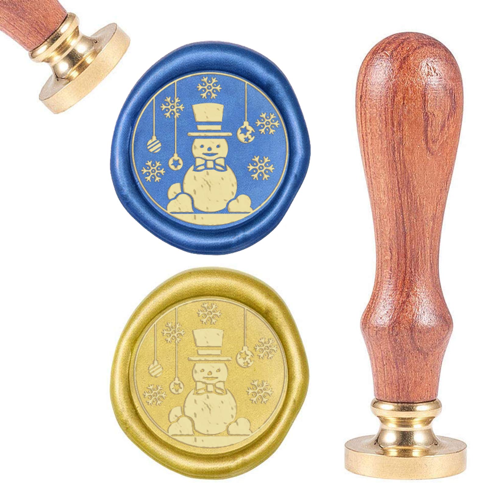 CRASPIRE Snowman Wax Seal Stamp Christmas Vintage Wax Sealing Stamps Winter Retro 25mm Removable Brass Head Wooden Handle for Envelopes Invitations Wine Packages Greeting Cards Wedding