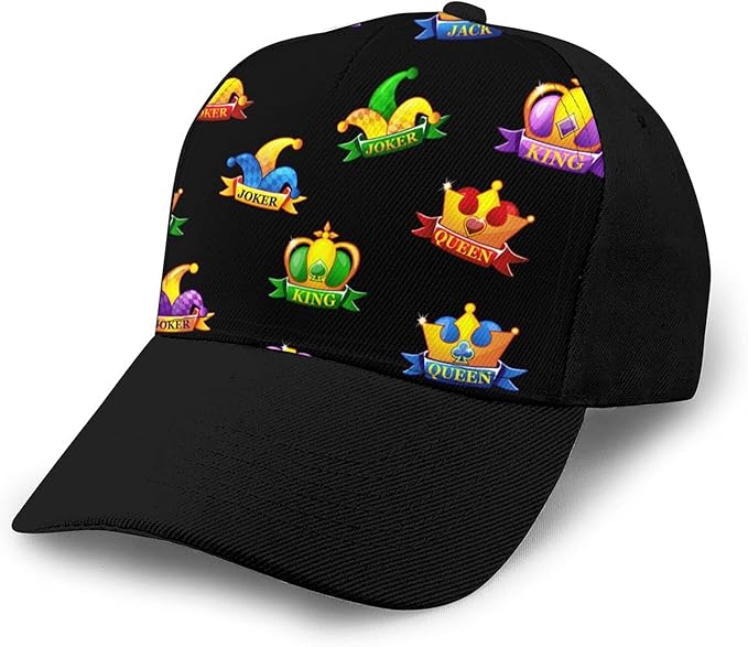 Hats Playing Cards Icons On Black Outdoor Sport Baseball Cap Dad Sun