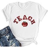 Teacher Shirt for Women Sequin Teach Apple T Shirt Back to School Shirt Kindness Tee Teaching Life Tops
