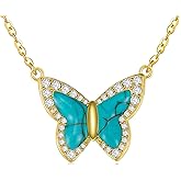 Turquoise Butterfly Necklace for Women 925 Sterling Silver Butterfly Pendant Necklace 18K Gold Plated Butterfly Jewelry Gift for Wife Girlfriend Mom