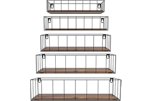 CRUGLA Floating Shelves Wall Mounted Set of 5, Hanging Storage Wall Shelf with Rail for Bathroom, Bedroom, Living Room, Kitchen