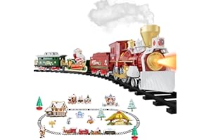 Supdex Christmas Train Set, Remote Control Train with Steam & Sound & Light, Electric Train Toy with Locomotive & Cargo Cars & Tracks,Great for Girls and Boys 3 4 5 6 7 8+Years Old