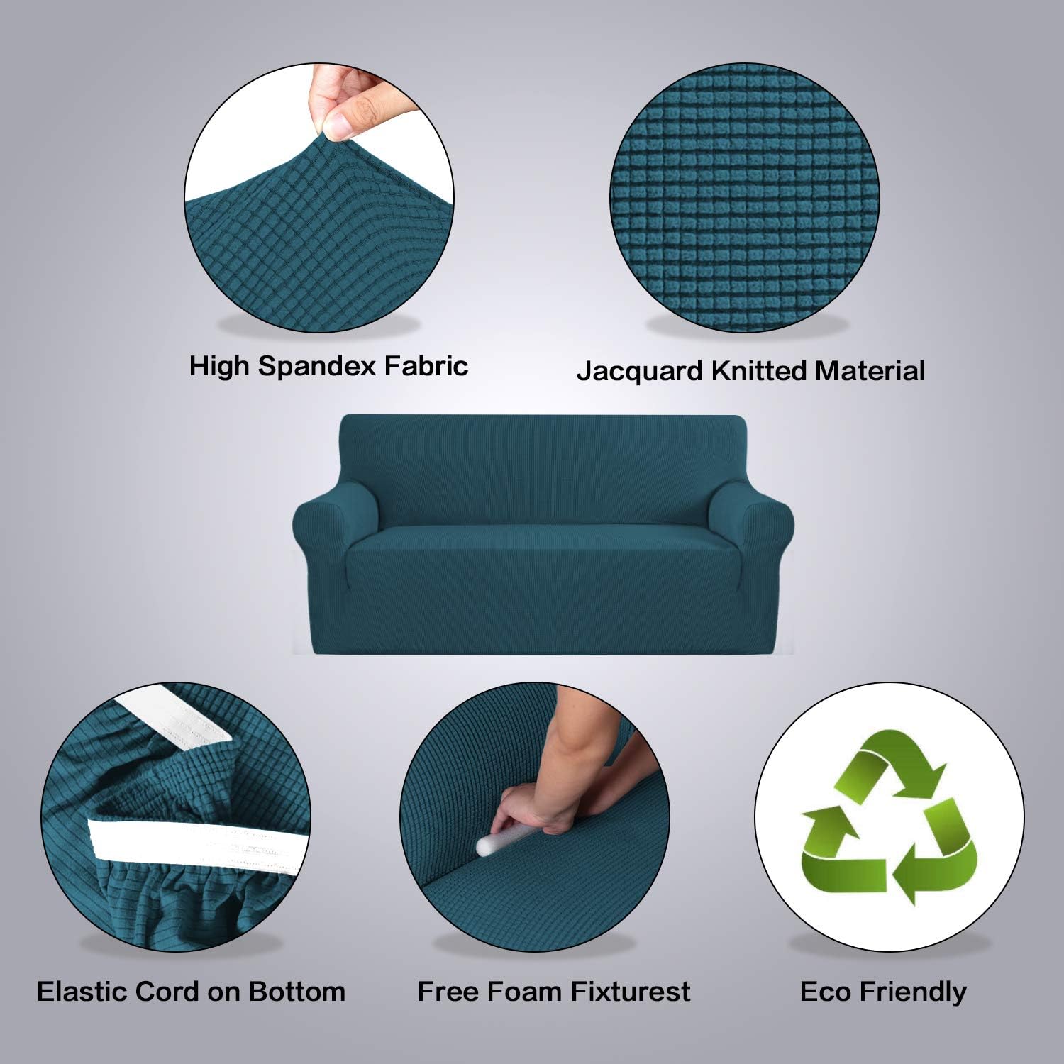 Stretch Sofa Cover Couch Covers Sofa Covers for 3 Cushion Couch Sofa Protector Cover for Living Room, Small Checks Jacquard Soft Thick, Removable and Washable(Sofa 72"-96": Grey): Kitchen & Dining