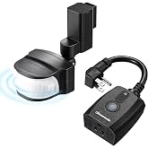 DEWENWILS Motion Sensor Outlet, Indoor Outdoor Motion Sensor Plug Outlet, Adjustable Sensing Angle,50FT Detection Range, 100FT Wireless Light Switch Transmitter, No Wiring, Long Time Delay