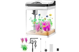 VEVOR Fish Tank Aquarium, 2 Gallon LED Square Ultra-Clear Glass Tank Temperature Monitoring Adjustable 7 Color Lighting, Self Cleaning System Fishbowl for Freshwater & Saltwater Fish Home,Office,Pet