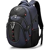 Swissdigital Design Laptop Backpack, Travel Backpack with USB Charging Port Fits 15.6 inches Computer, 31L College School Bookbag for Men, Blue/Black | SD803-12