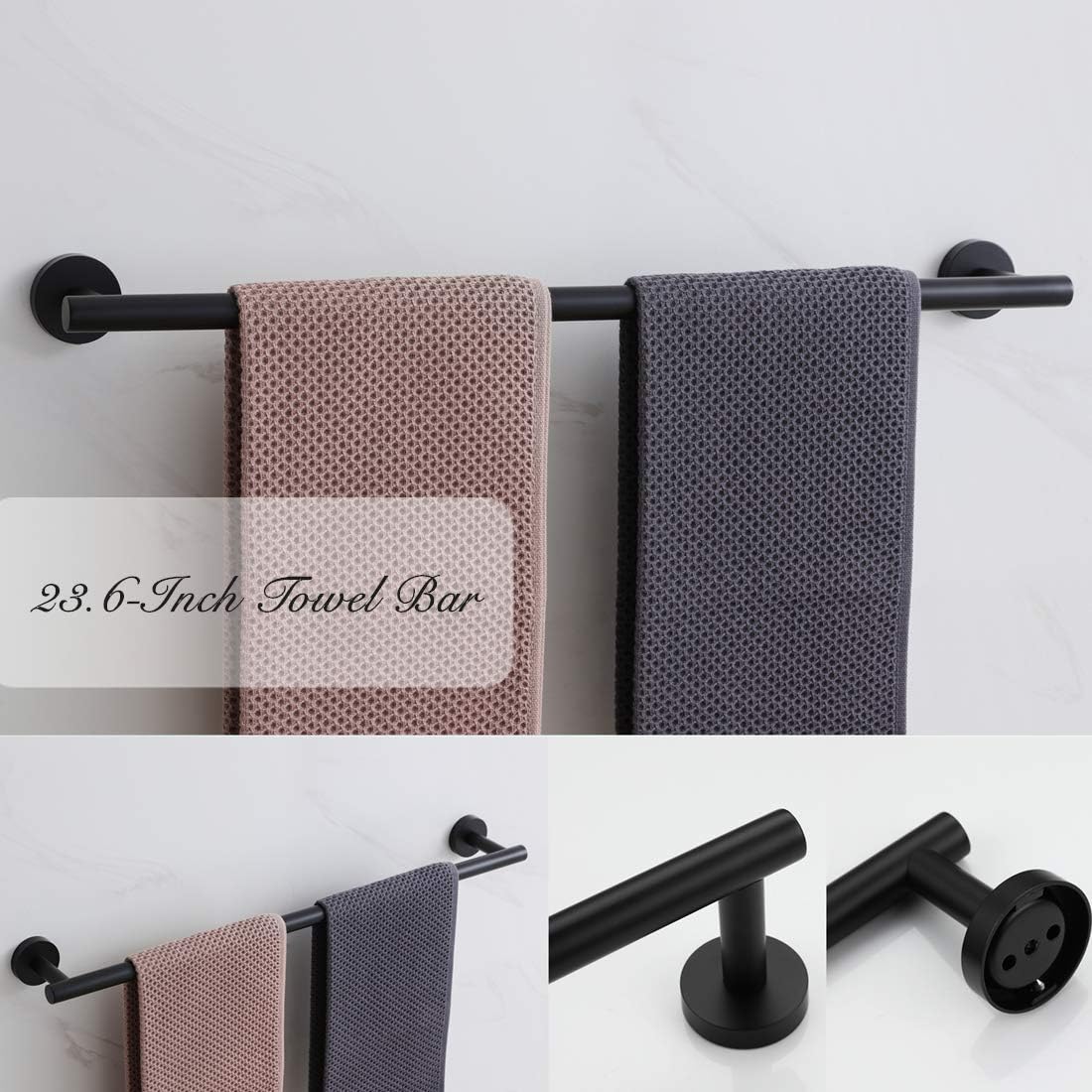 VELIMAX Modern 4-Piece Bathroom Hardware Towel Bar Accessories Set - Wall Mounted Stainless Steel Towel Bar and Toilet Paper Holder Set - 23.6 inches, Matte Black: Home & Kitchen