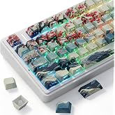 JOMKIZ Yukibai Cherry Profile Shine Through PBT Keycaps Side Printed | Chinese landscape ink painting design, Cherry Profile, 131 key full set, PBT material, Five sided sublimation printing