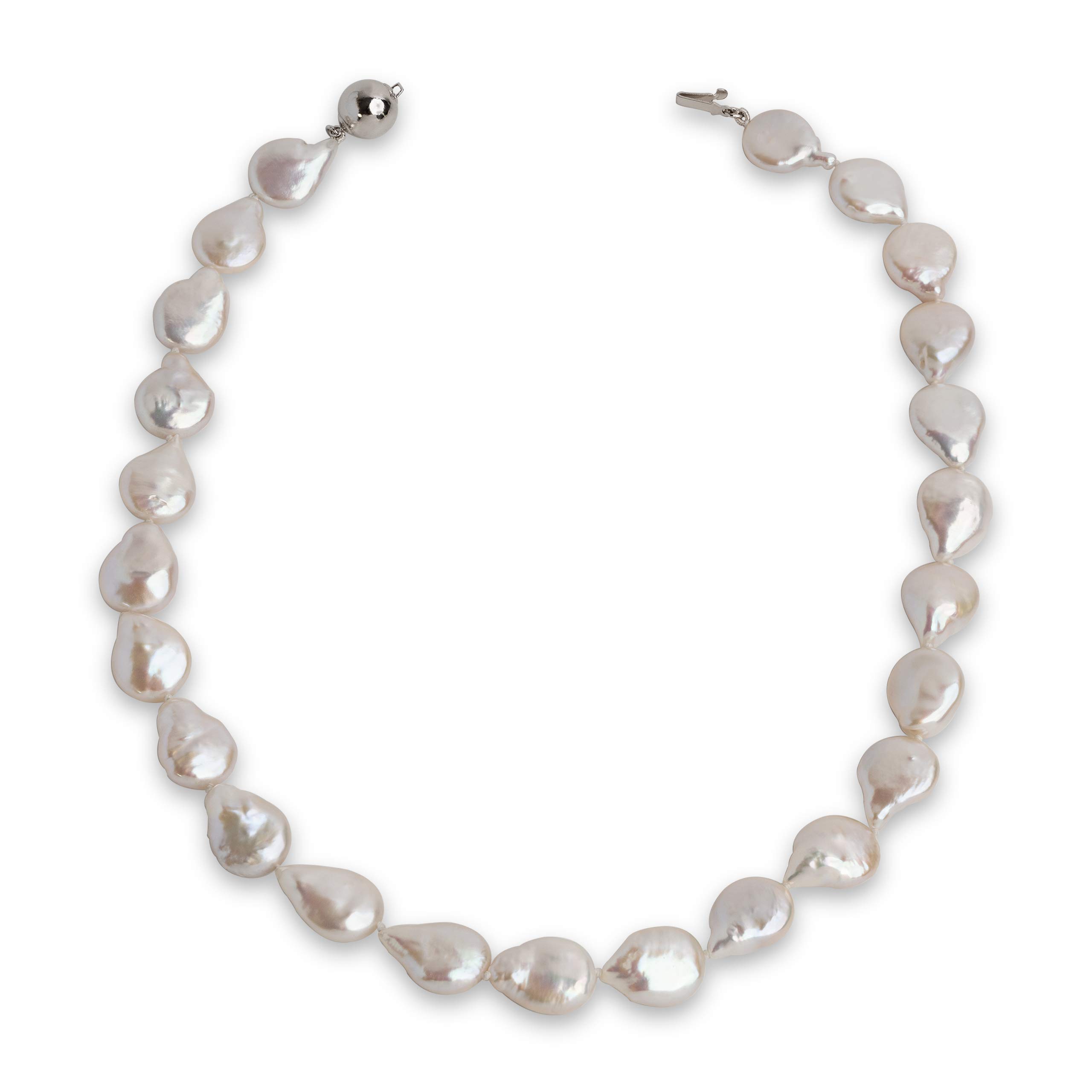 Secret & You Women's Freshwater Cultured Pearl Necklace Baroque Coin Shape 45 cm long Large Baroque Coin Pearls 12-13 mm with knot between each pearl.