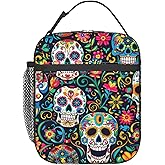 ainori Reusable Gothic Sugar Skull Lunch Box for Kids Girls Boys Women Adult, Insulated Day of the Dead Lunch Bag,Polyester Cooler Floral Handbags Case for School Picnic Work Travel Beach or Hiking