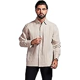 Mojito Men’s 100% Linen Formal Guayabera Long Sleeve Pleated Shirt with French Cuffs