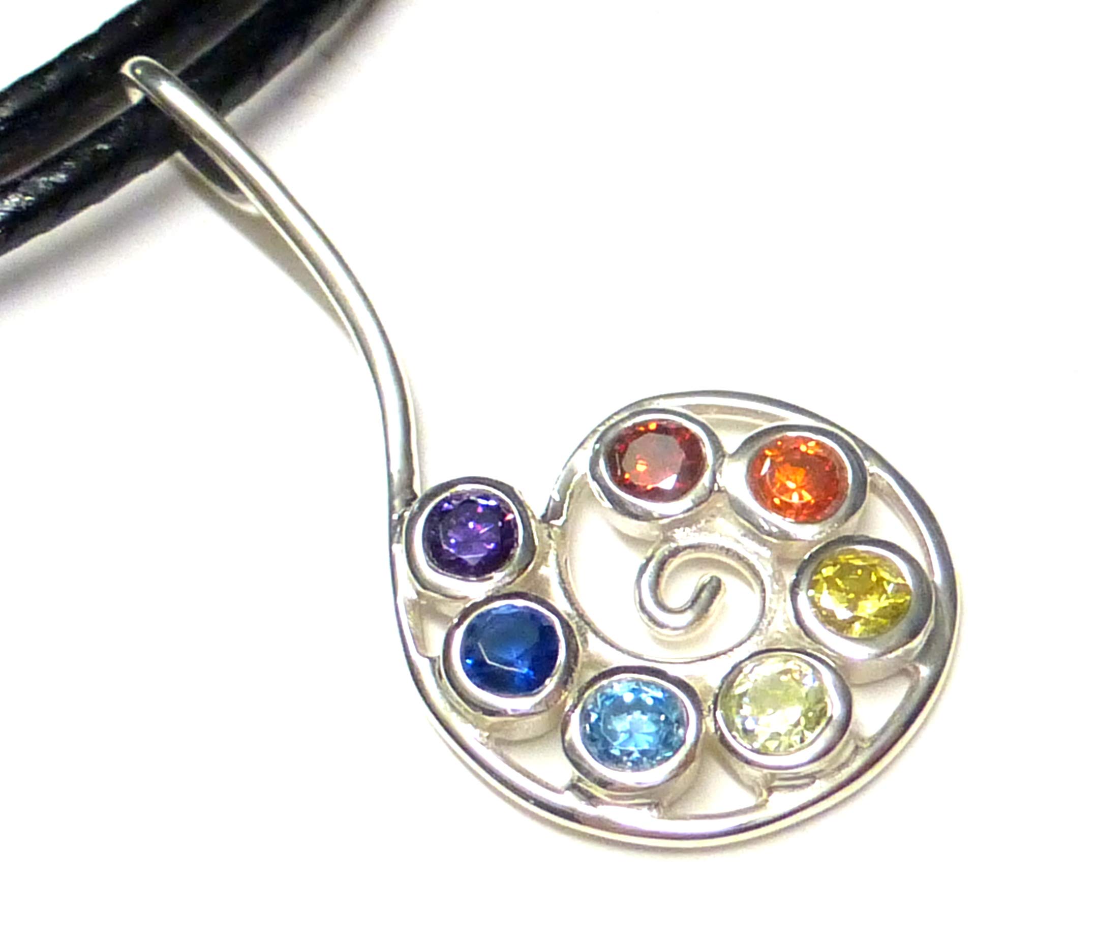 Chakra Pendant Silver Spiral with Zirconia Stones Made of 925 Sterling Silver with Collar Gift Jewellery Protection Symbol