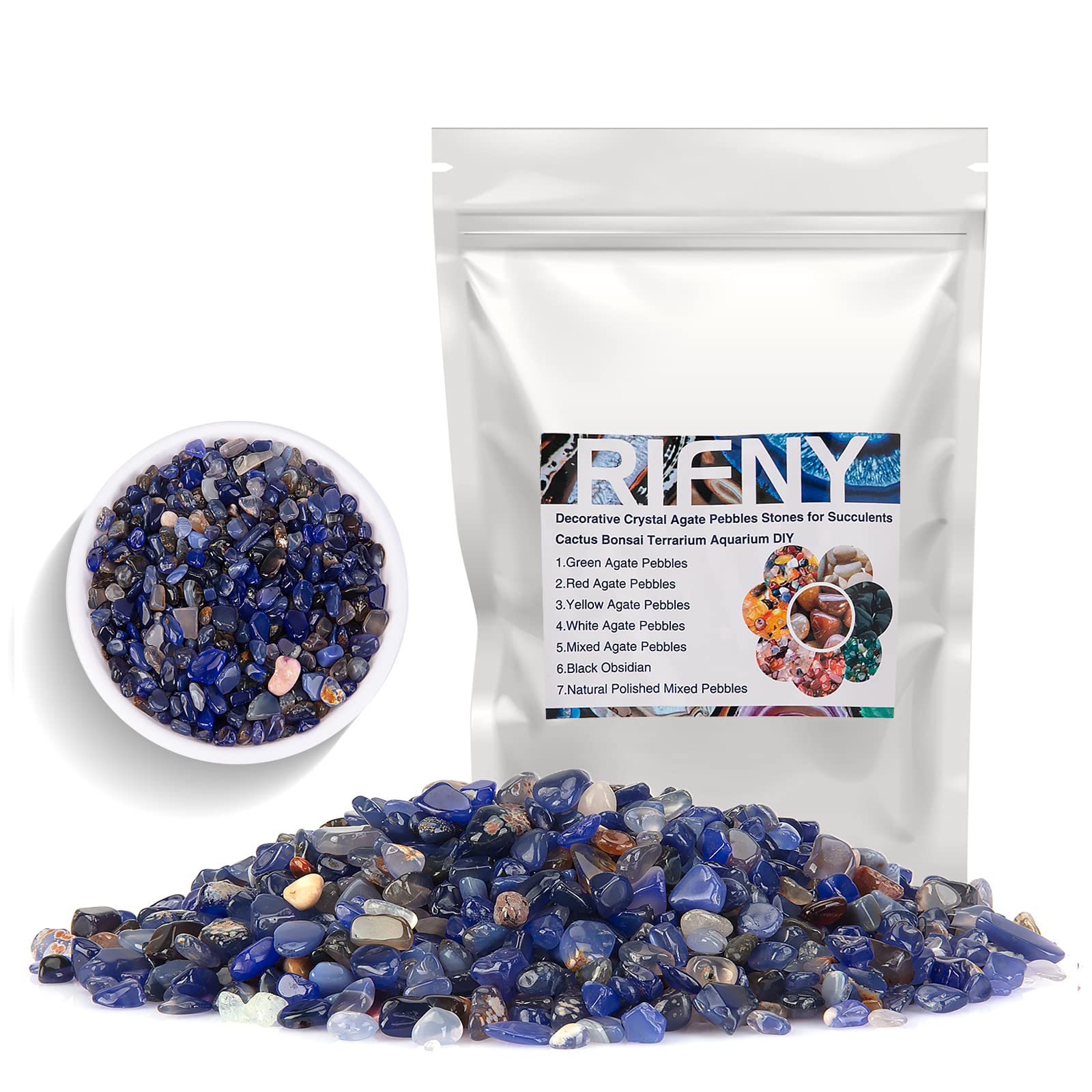 RIFNY Decorative Stones, Natural River Pebbles Crushed Crystal Chips Stone for Fish Tank, Potted Succulents, Flowerpot, Cactus, Home Garden Decoration, Vase Filler Gravel Rocks (1.5 Lb) (Blue)