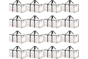 UKEETAP 16 Pack Extra Large Heavy Duty Moving Bags, Clear Storage Bins with Lids, Reinforced Handles & Heavy-Duty Zippers Moving Boxes Storage Bags Totes for Clothes Packing, Dorms, College Supplies, Clear