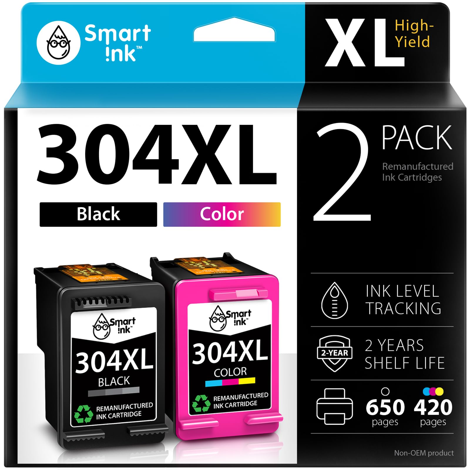 Smart Ink Remanufactured Ink Cartridges Replacement for HP 304 XL 304XL (Black and Colour) for HP Printer Envy 5020 5000 5010 5030 5032 DeskJet 2600 3760 2630 2620 2632 3700 3720 2622 (2 Combo Pack)