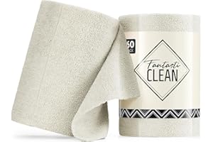 Fantasticlean Microfiber Cleaning Cloth Roll -60 Pack, Tear Away Paperless Towels, 8" x 8", Reusable Washable Rags, for Home Kitchen, Pet, Office, Indoor Outdoor, Compact and Portable (Off-White)