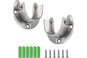 Seimneire 2-Pack Heavy Duty Stainless Steel U-Shaped Wardrobe Brackets, Flange Rod Holder, Closet Rod End Supports, Fit 1-1/3" Diameter, Silver