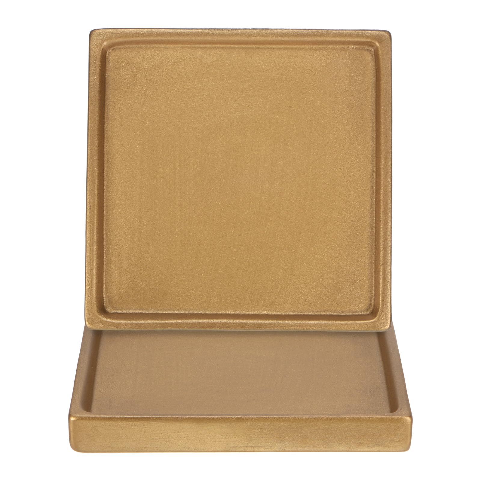 M METERXITY 2-Pack Ceramic Plant Saucer, 5 Inch Plant Water Catcher Tray, Plant Pot Saucers for Indoor/Outdoor Plants/Flower Drainage Drip Water Tray [Square Gold]