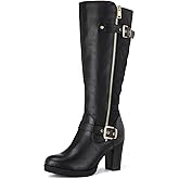 mysoft Women's Knee High Boots Fashion Chunky Block Heel Warm Winter Boots with Side Zippers