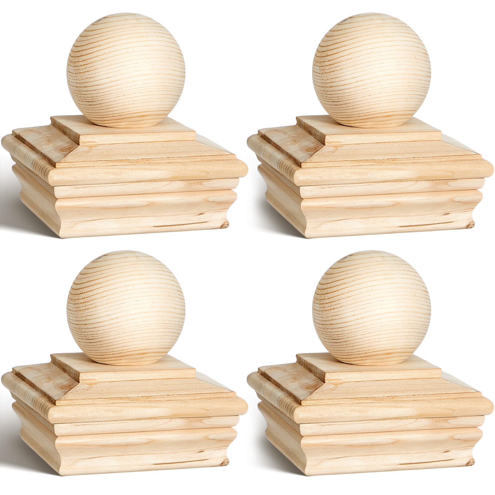Photo 1 of Hosuly 4 x 4 (Actual 3 5/8) Fence Cedar Ball Top Post Cap Rot Resistant Cedar Wood Deck Post Caps for Outdoor Wooden Fences(2 Pcs)