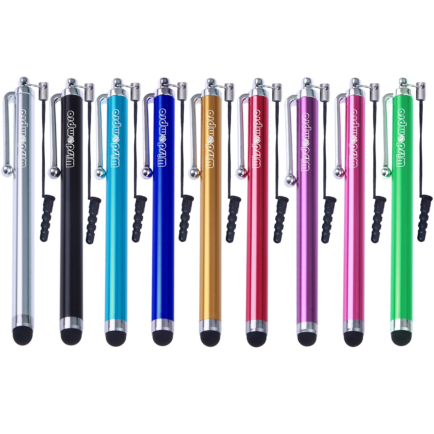 Wisdompro Stylus Pens for Touch Screens, 9 Pack Universal Capacitive Stylus Pens with Lanyard Tether for iPhones, iPads, Smartphones, Tablets, Samsung Galaxy Note/Tab (9 Colours)