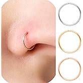 3Pcs Thin Nose Rings Hoops for Women, 14K Gold Filled, Sterling Silver, Rose Gold, 22 Gauge Nose Rings 7mm, 22G Gold Nose Ring, Small Nose Ring Silver