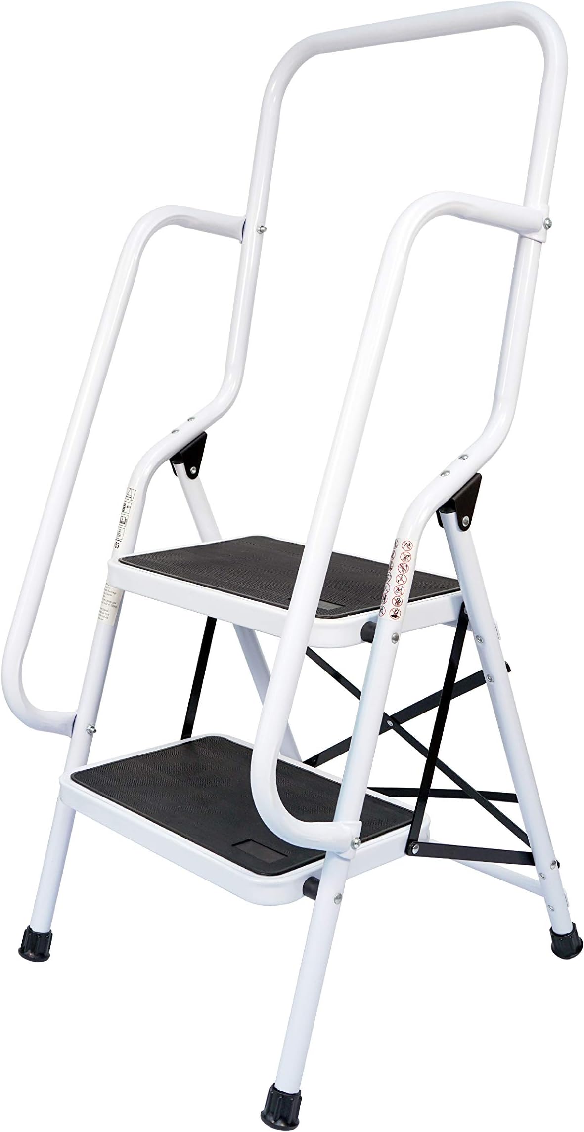 Safety Folding Step Stool | 2 Step Ladder, Strong, Non-Slip Rubber Steps with Rail Support and Grip Tight Ridges | 48x110cm - Safety Step Ladders by Easylife Lifestyle Solutions