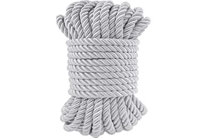 LEREATI 11 Yards Twisted Silk Rope Cord, Silver 7mm Satin Nylon Cord Trim Thick Decorative Rope, Cording for DIY Crafts, Curtain Tieback, Home Décor, Graduation Cords