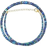 OdrillionGems Blue Ethiopian Opal Gemstones Beads 14K Gold Plated, 925 Sterling Silver Necklace, Healing Choker Women Jewelry, Handmade, October Birthstone, Valentine Gifts, Size 18inch