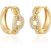GUEMER Gold Huggie Hoop Earrings 14K Gold Plated Dainty Chunky Thick Hoop Diamond Cubic Zriconia Inlay Sleeper Tiny Delicate Boho Beach Simple Hypoallergenic Jewelry Gift for Her