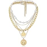 MJartoria Layered Necklaces for Women Trendy Retro Coin Pendant Necklace Dainty Chunky Chain Choker Necklaces for Jewelry Birthday Gifts