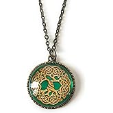 Tree of Life Necklace - Green Celtic Knot Pendant - Cabochon Jewlery for Women - Fern and Filigree