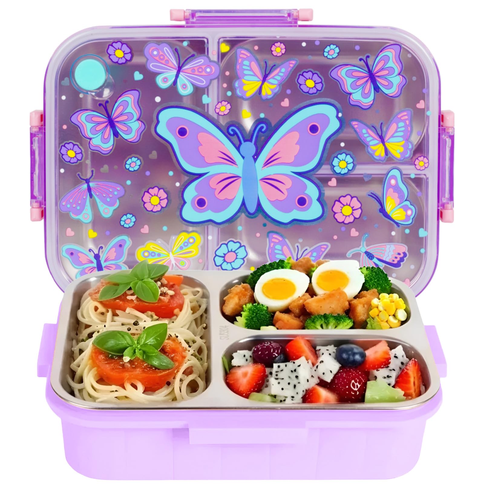 Photo 1 of Stainless Steel Bento Lunch Box for Kids, 800ml/27oz BPA-Free Leak-Proof Food Containers with 3 Compartments, Freezer & Dishwasher Safe, Back to School Students Lunches Size for Ages 3-7