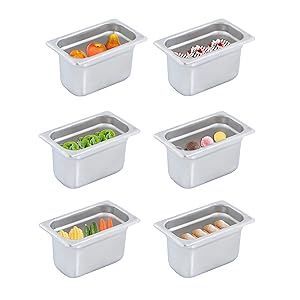 HOCCOT 6 Pack 1/9 304 Stainless Steel 2.6” Deep Commercial Hotel Pans Steam Table Pan Catering Food Pan NSF Thick Food Containers