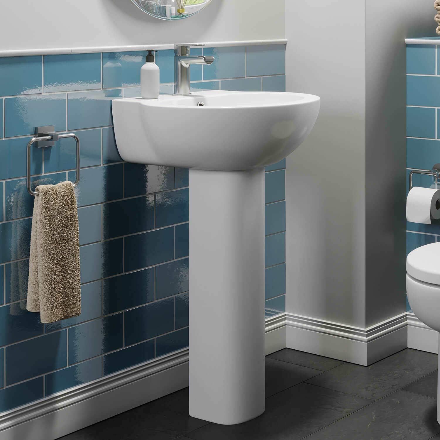 Modern Bathroom Wash Basin Sink Full Floor Standing Pedestal Single Tap Hole Ceramic Gloss White Amazon Co Uk Diy Tools