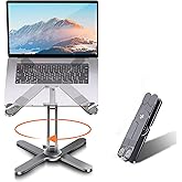 Moallia Laptop Stand with 360 Rotating Base, Computer Notebook Laptop Riser Metal Holder for Desk Collaborative Work, Fully Foldable for Easy Storage, Fits All MacBook, Laptops up to 16 inches, Grey