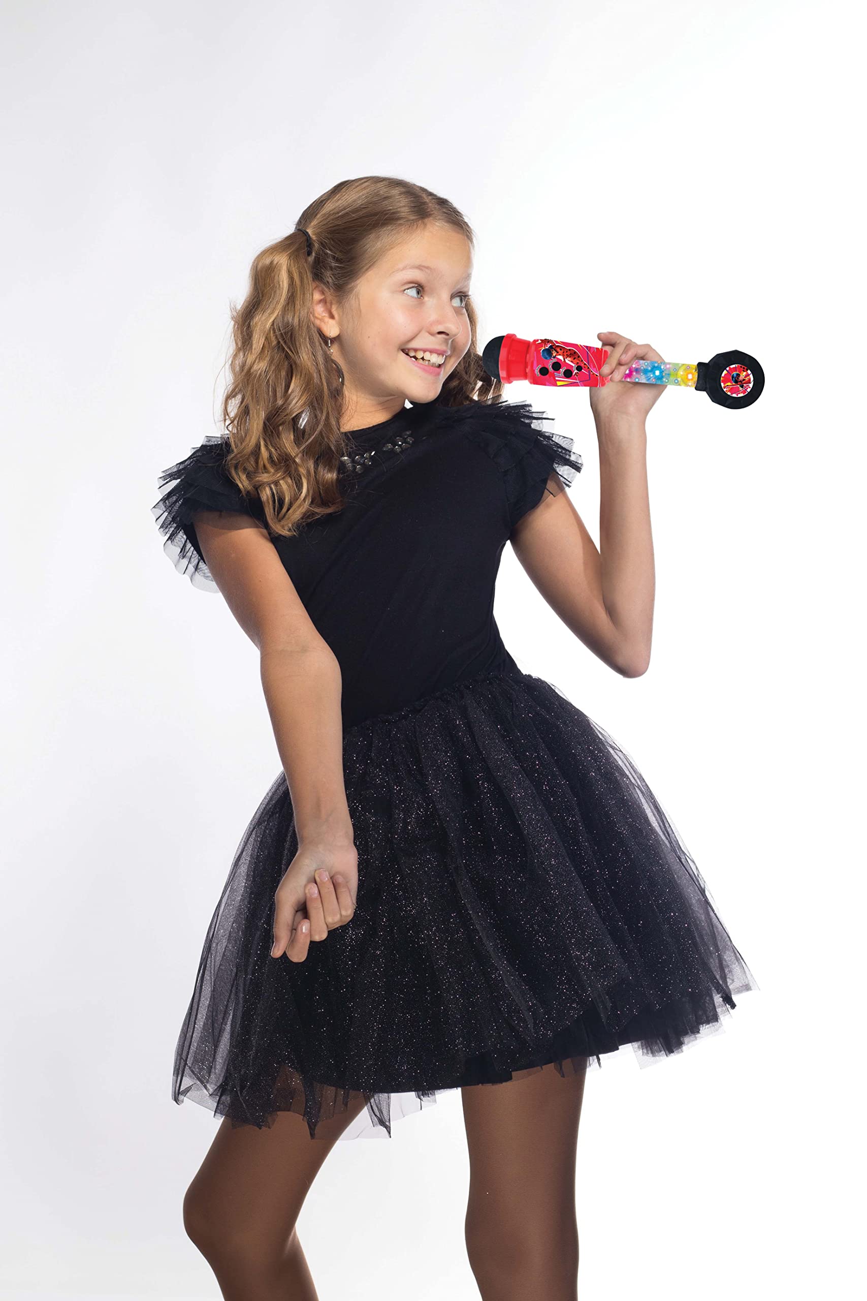 LEXiBOOK Miraculous, Lighting Microphone for Children, Musical Toy Game, Built-in Speaker, Light Effects, Aux-in Cable Plug, Red, MIC90MI