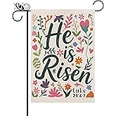 Religious Easter Garden Flag - He Is Risen Christian Jesus Burlap Happy Easter Double Sided Vertical Holiday Spring Yard Outdoor Decor 12.5 x 18 Inch