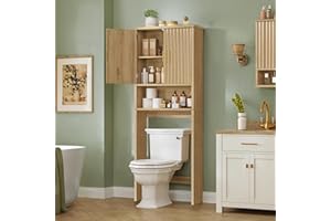 TEENFON Over The Toilet Storage Cabinet, Above Toilet Storage Cabinet with Adjustable Shelf, Taller Wooden Free Standing Bath