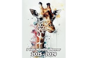 Watercolor Giraffe 5 Year Monthly Planner 2024-2028: Large 60 Month Calendar | Gift For People Who Love Safari Animals, Wildlife Animal Lovers | For ... Office, Work | 8.5 x 11 Inches | 121 Pages