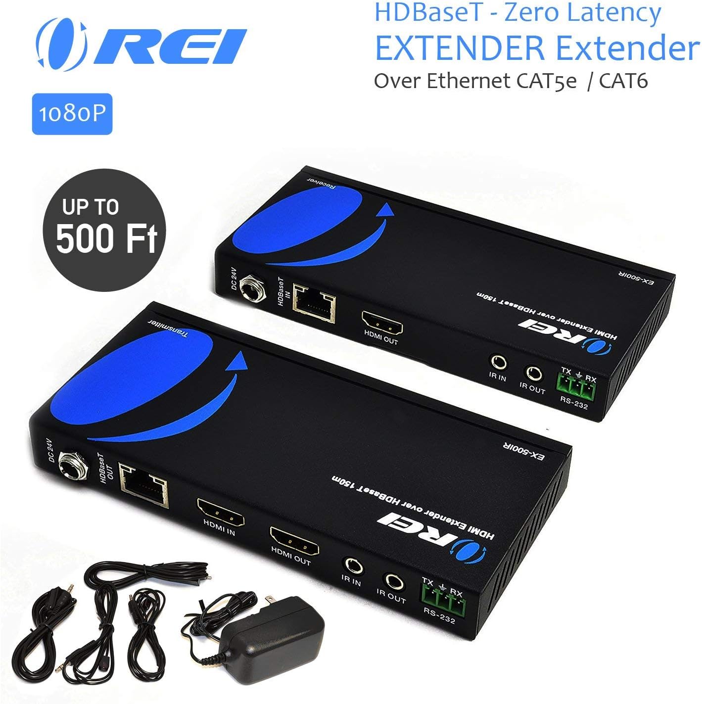 OREI HDBaseT HDMI Extender over Cat5e/6 Ethernet LAN cable - Up to 500 Feet - IR, HDMI Loop-out, RS-232, PoC, HDMI Balun (EX-500IR): Electronics