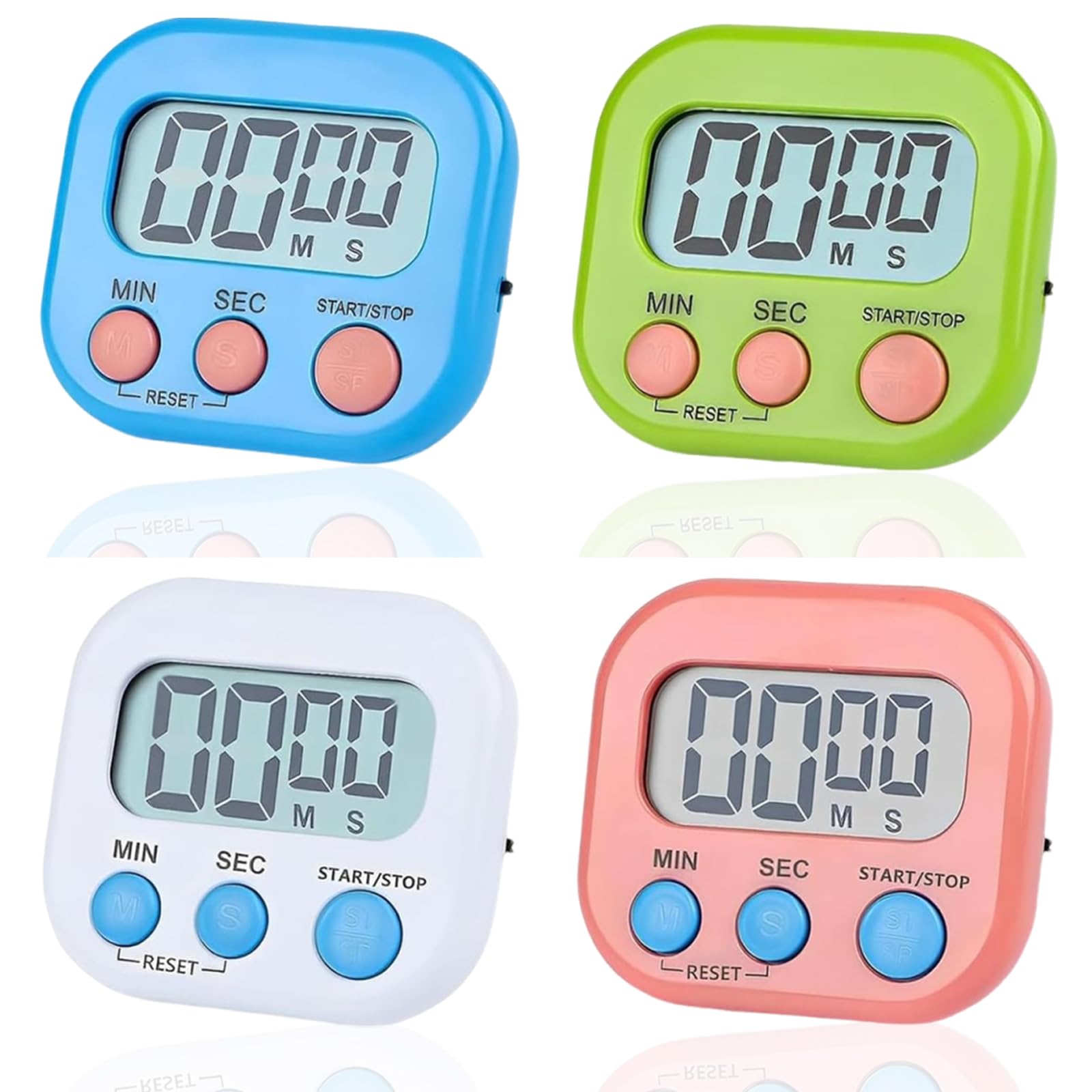 4 PCS Digital Timer, Timer Clock Kitchen Timers for Cooking Minute Seconds Count Up Countdown for Kids Cooking Kitchen Gym Study Teeth ClassroomCleaning Kids Children (Blue/Green/Pink/White).